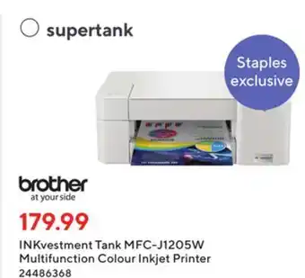 Staples Brother inkvestment mfc-j1205w tank multifunction colour inkjet printer offer
