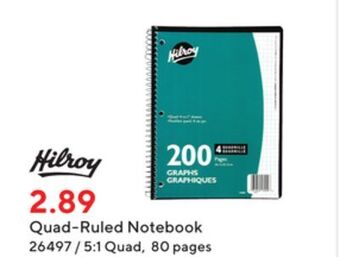 Staples Hilroy quad-ruled notebook offer