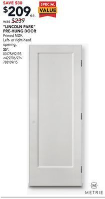 Lowe's Metrie "lincoln park" pre-hung door 30" offer