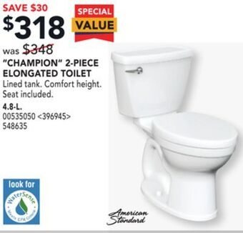 Lowe's American standard "champion" 2-piece elongated toilet offer