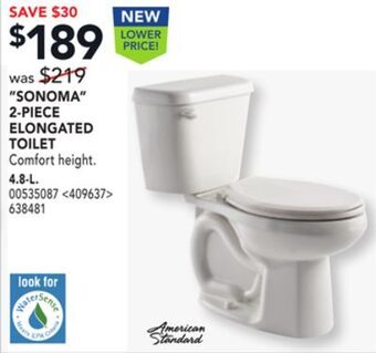 Lowe's American standard "sonoma" 2-piece elongated toilet offer