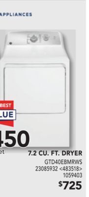Lowe's Ge 7.2 cu. ft. dryer offer