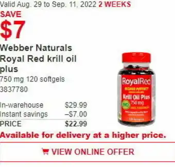 Costco Webber Naturals Royal Red Krill Oil Plus 750 mg offer