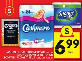 Food Basics Cashmere bathroom tissue or sponge towels ultra or scotties facial tissue offer