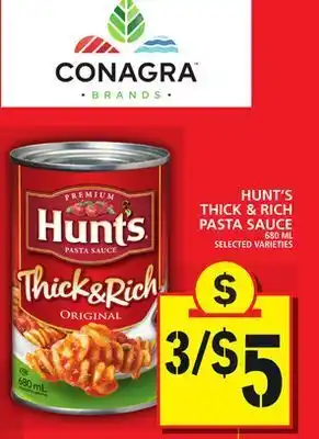 Food Basics Hunt's thick & rich pasta sauce offer