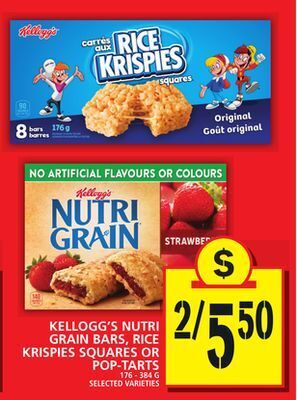 Food Basics Kellogg's nutri grain bars, rice  krispies squares or pop‑tarts offer