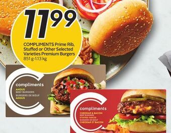 Sobeys Compliments prime rib, stuffed or other selected varieties premium burgers offer