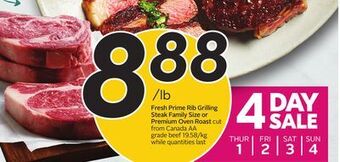 Sobeys Fresh prime rib grilling steak family size or premium oven roast offer