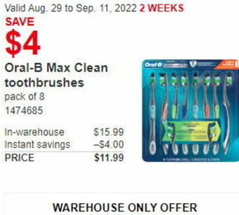 Costco Oral-B Max Clean Toothbrushes offer