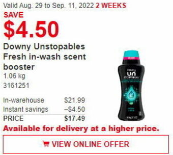 Costco Downy Unstopables Fresh in-wash Scent Booster offer