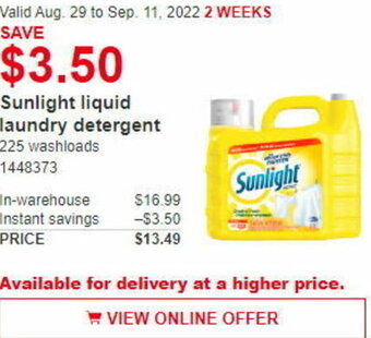 Costco Sunlight Liquid Laundry Detergent offer
