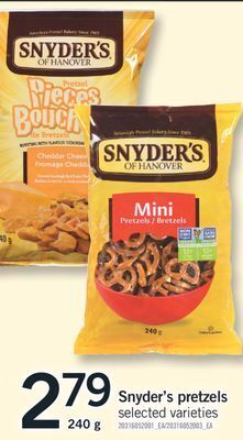 Fortinos Snyder's pretzels, 240 g offer