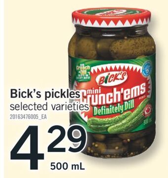 Fortinos Bick's pickles, 500 ml offer