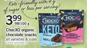 Fortinos Chocxo organic chocolate snacks, 98/100 g offer