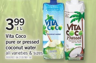 Fortinos Vita coco pure or pressed coconut water, 1 l offer