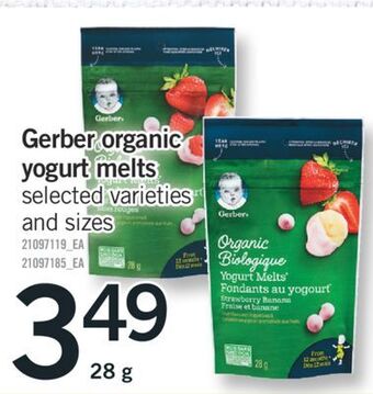 Fortinos Gerber organic yogurt melts, 28 g offer