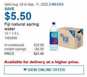 Costco Fiji Natural Spring Water offer