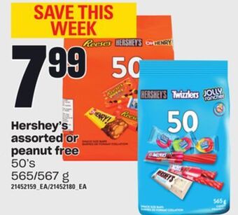 Loblaws Hershey's assorted or peanut free, 50's, 565/567 g offer