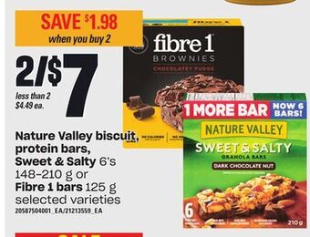 Loblaws Nature valley biscuit, protein bars, sweet & salty 6's 148-210 g or fibre 1 bars, 125 g offer