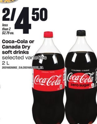 Loblaws Coca-cola or canada dry soft drinks, 2 l offer