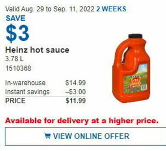 Costco Heinz Hot Sauce 3.78L offer