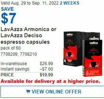 Costco LavAzza Armonica or LavAzza Deciso Espresso Capsules offer