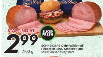 Sobeys Schneiders olde fashioned, pepper or 1890 smoked ham offer