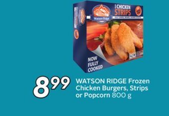 Sobeys Watson ridge frozen chicken burgers, strips or popcorn offer
