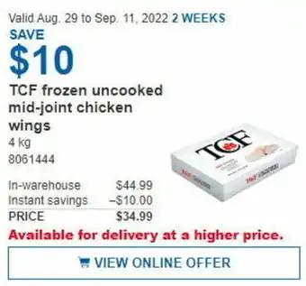Costco TCF Frozen Uncooked Mid-Joint Chicken Wings offer