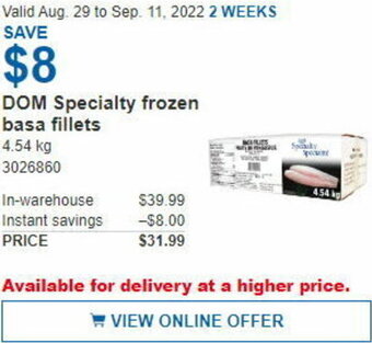 Costco Dom Specialty Frozen Basa Fillets offer