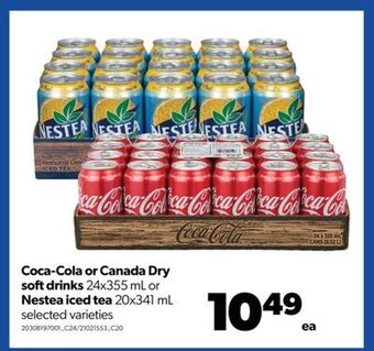 Real Canadian Superstore Coca-cola or canada dry softdrinks, 24x355 ml or nestea iced tea, 20x341 ml offer