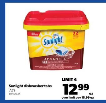 Real Canadian Superstore Sunlight dishwasher tabs, 72's offer