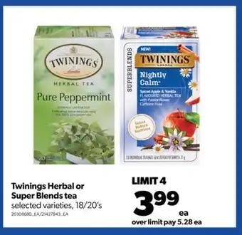 Real Canadian Superstore Twinings herbal or super blends tea, 18/20's offer