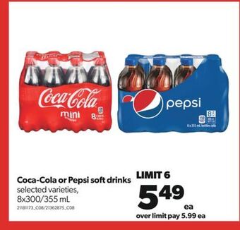 Real Canadian Superstore Coca-cola or pepsi softdrinks, 8x300/355 ml offer