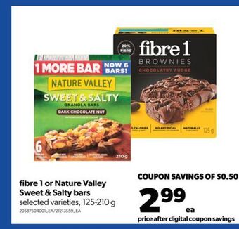 Real Canadian Superstore Fibre 1 or nature valley sweet & salty bars, 125-210 g offer