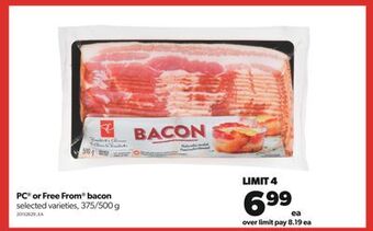 Real Canadian Superstore Pc® or free from® bacon, 375/500 g offer
