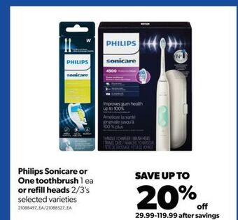 Real Canadian Superstore Philips sonicare or one toothbrush 1 ea or refill heads 2/3's offer