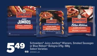 Real Canadian Superstore Schneiders® juicy jumbos® wieners, smoked sausages or blue ribbon® bologna, 375g–500g offer