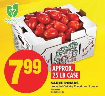 No Frills Sauce romas, approx. 25 lb case offer