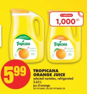 No Frills Tropicana orange juice, 2.63 l offer