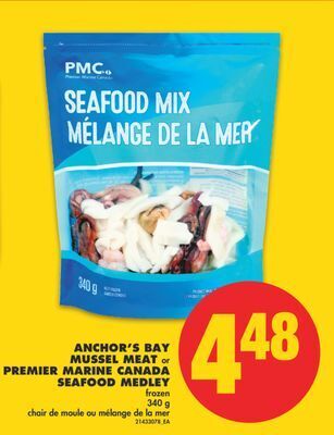 No Frills Anchor's bay mussel meat or premier marine canada seafood medley, 340 g offer
