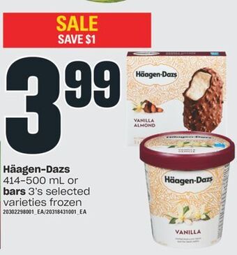 Independent Grocer Häagen-dazs, 414-500 ml or bars, 3's offer