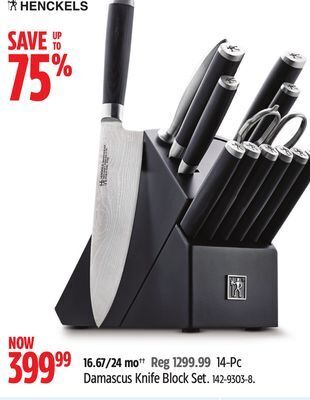 Canadian Tire Henckels 14-pc damascus knife block set offer
