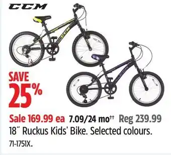 Canadian Tire Ccm cycling products 18˝ ruckus kids' bike offer