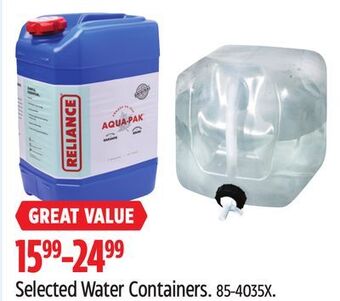 Canadian Tire Reliance selected water containers offer