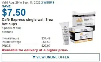 Costco Café Express Single Wall 8-oz. Hot Cups offer