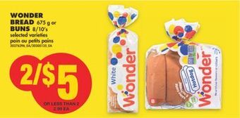 No Frills Wonder bread, 675 g or buns, 8/10's offer