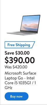 Walmart Microsoft surface laptop go - intel core i5 1035g1 / 1 ghz offer