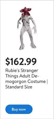 Walmart Rubie's stranger things adult demogorgon costume | standard size offer