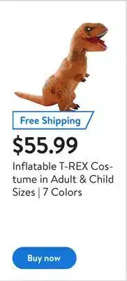 Walmart Inflatable t-rex costume in adult & child sizes | 7 colors offer